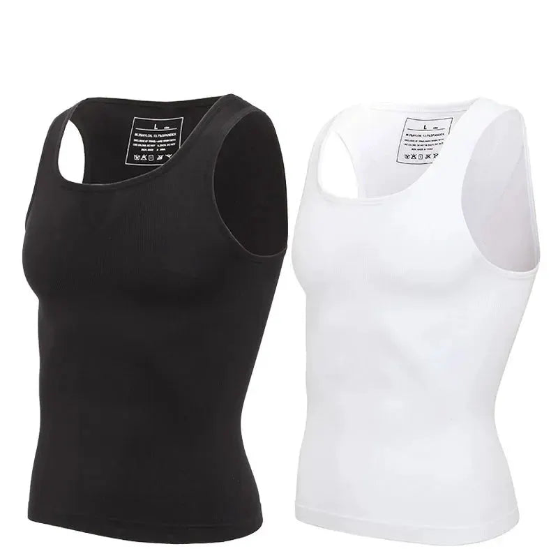 2-pack men's slimming shapewear tank tops in black and white by Simples Market