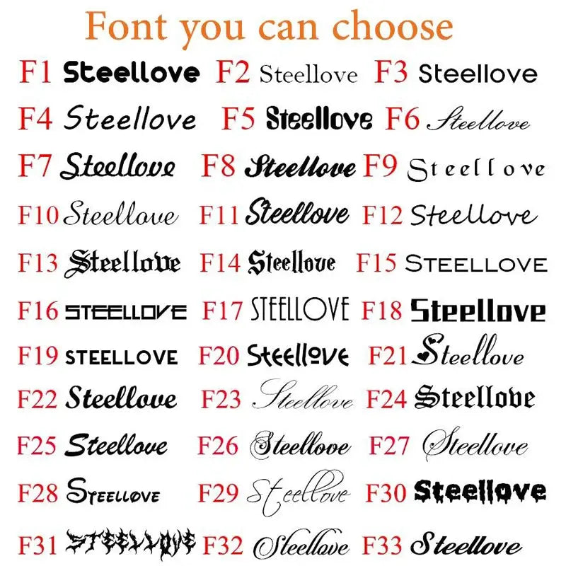 Earrings: Valentine’s Day custom name earrings in stainless steel; hollow design with multiple font styles shown