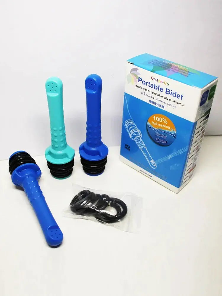 2–3-piece portable bidet sprayer set with blue and teal handles and O-ring seals
