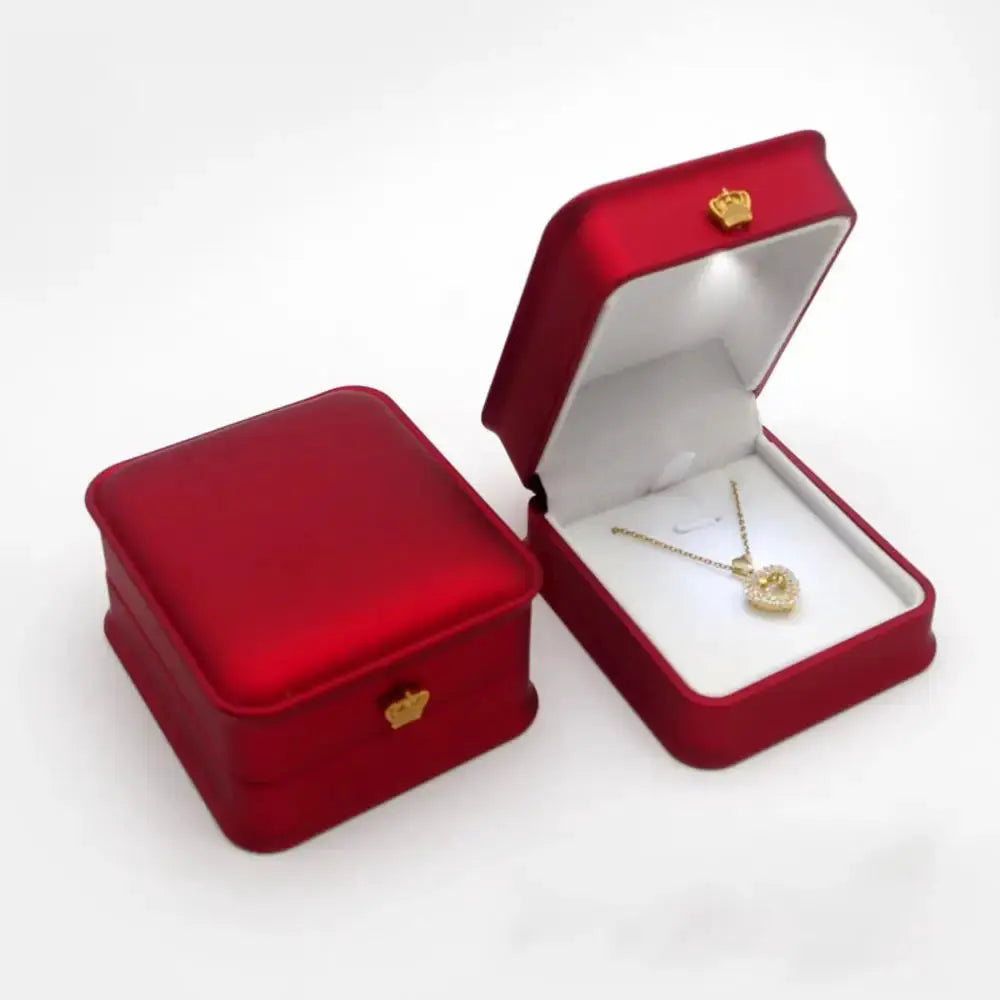 LED Jewelry Ring Box With Light Leather Exterior And Velvet Interior For Proposal Engagement Wedding Gift