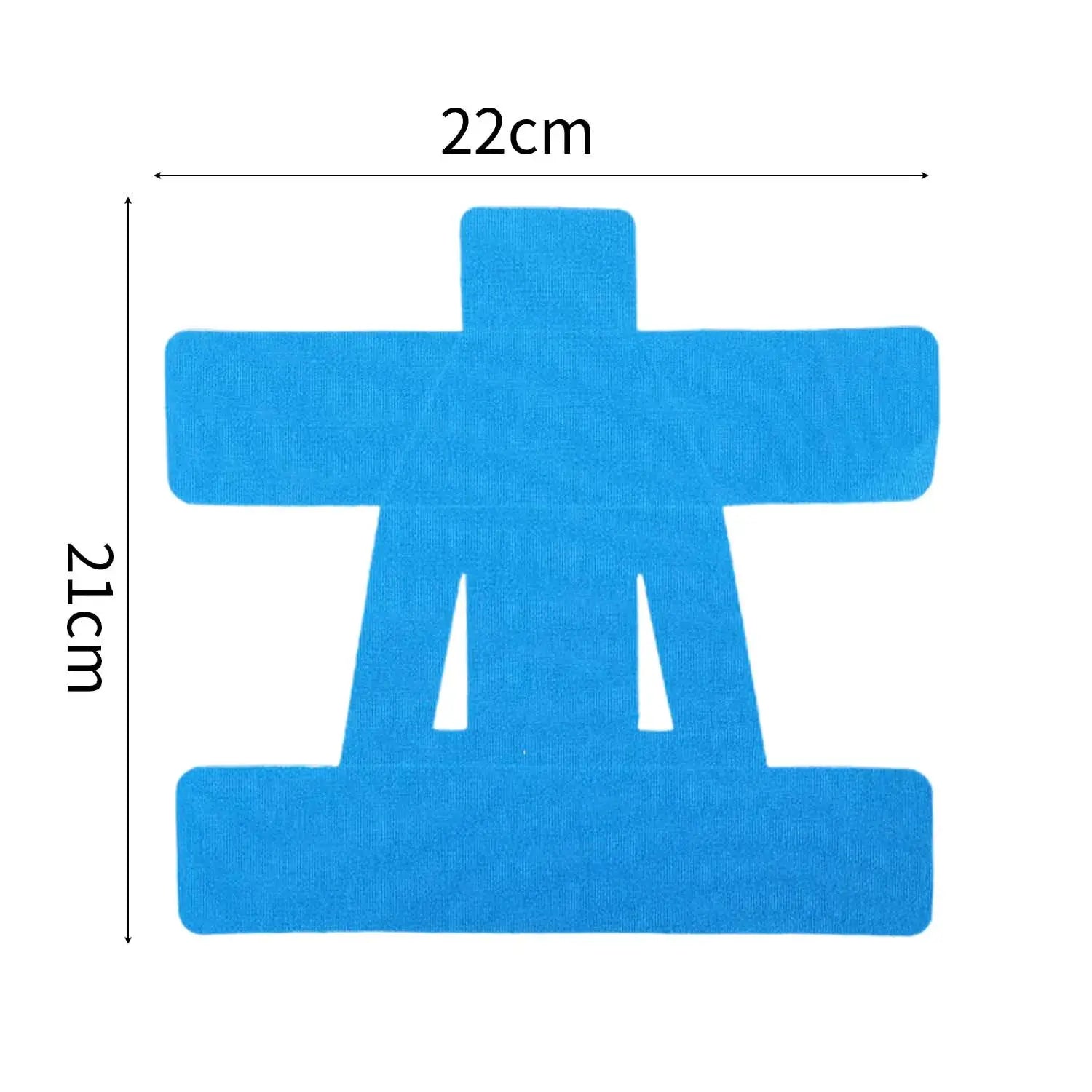 Kinesiology shoulder precut tape template, blue cross-shaped pad 22 cm wide by 21 cm tall
