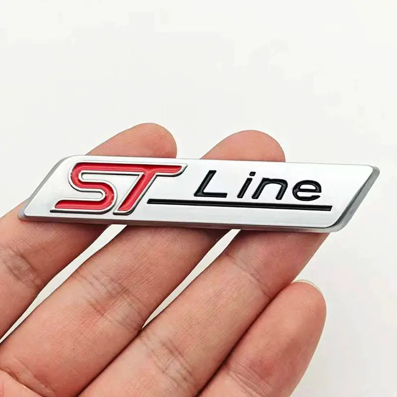 ST Line 3D metal rear badge with red ST and black Line on silver chrome plate for Ford Focus Fiesta Mondeo
