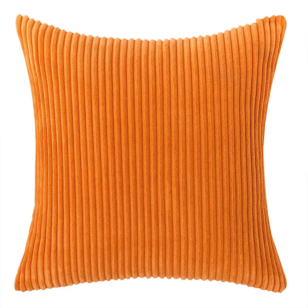 Orange corduroy striped pillow cover for couch, sofa, or living room decor