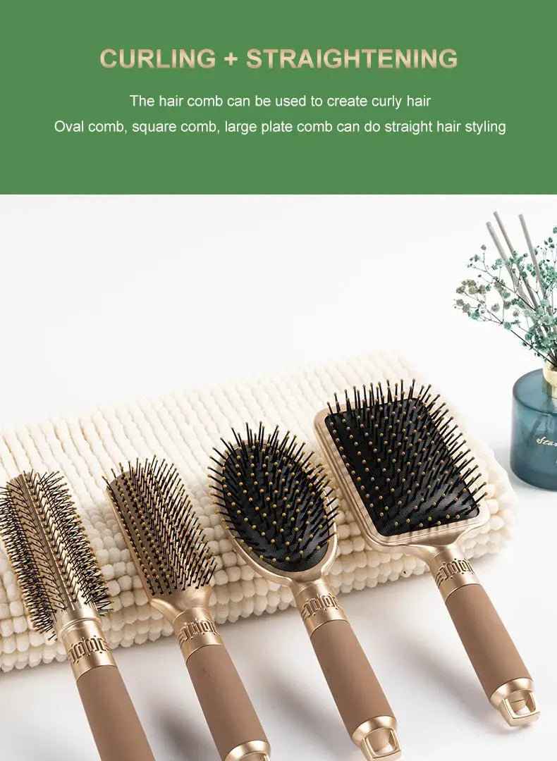 CALIYI hair massage air cushion brush set with rose-gold handles and black bristles, 5-piece by Simples Market.