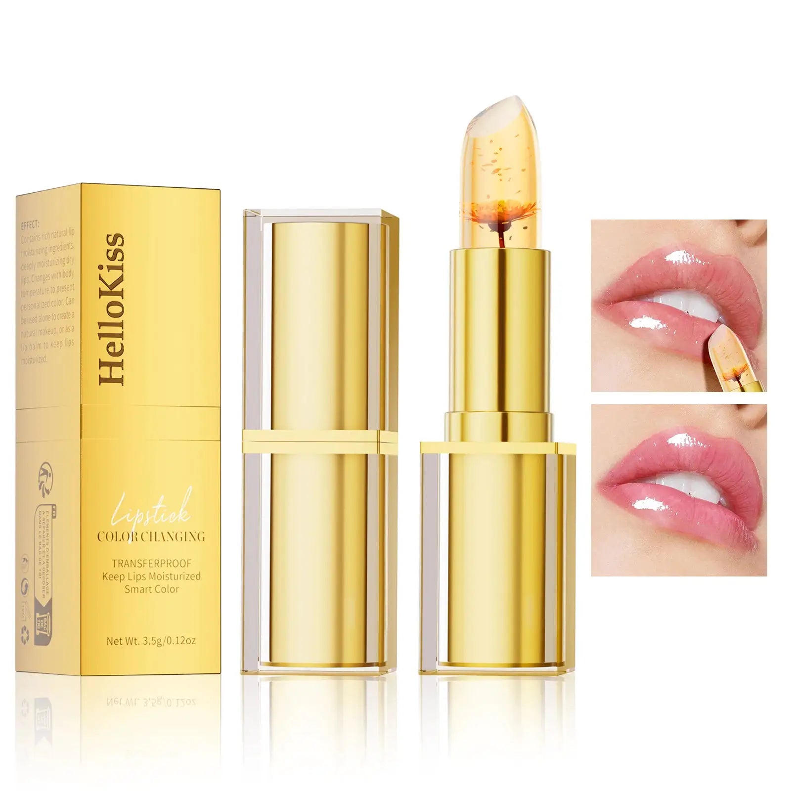 LumiLuxe Color Changing Lipstick PH Reactive Gold Crystal Lip Color With 24 Hour Moisturizing Gloss