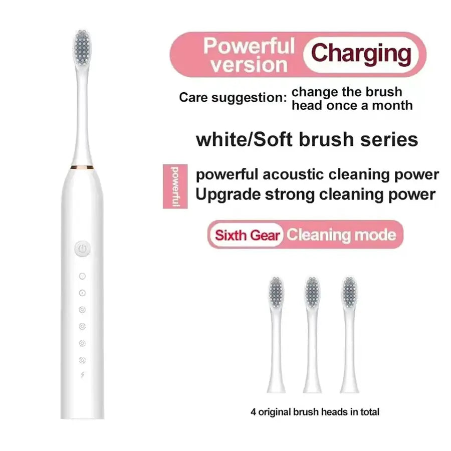 LumaCare Electric Ultrasonic Toothbrush With Six Speed Modes Waterproof USB Rechargeable Soft Bristles