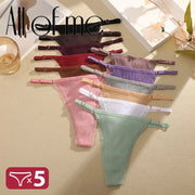 5-pack cotton G-string thong underwear set with lace trim in assorted colors