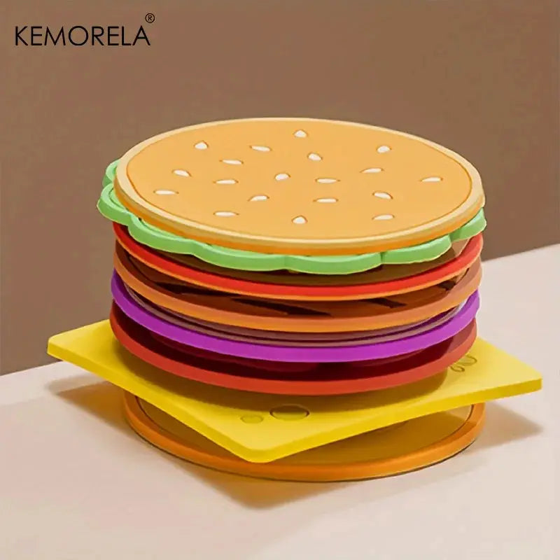 8 Pieces Burger Shape Coasters Set Silicone Cup Mats Insulation Pads Mug Holders for Kitchen Bar Decor