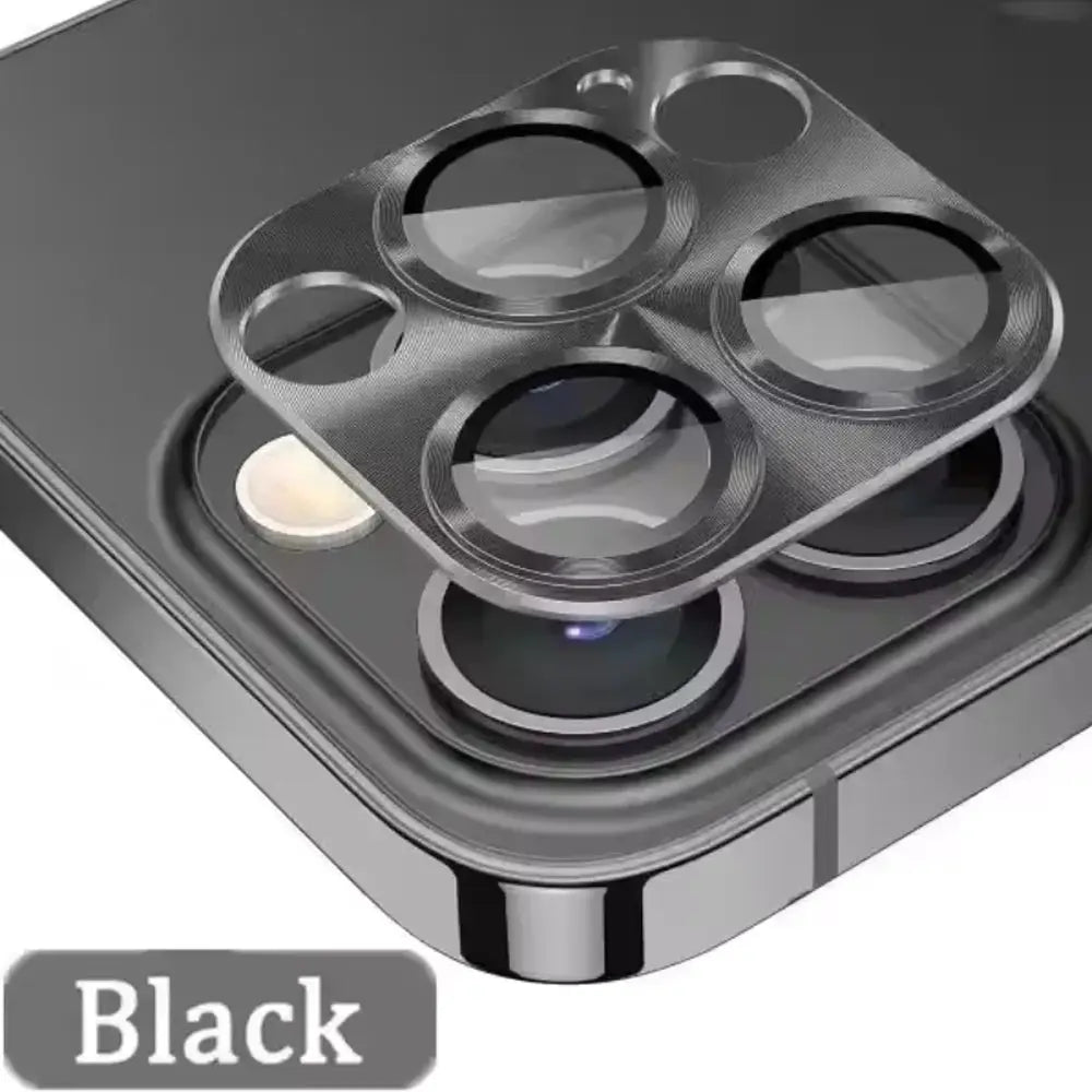 Metal camera lens glass protector for iPhone quad-lens module, Black