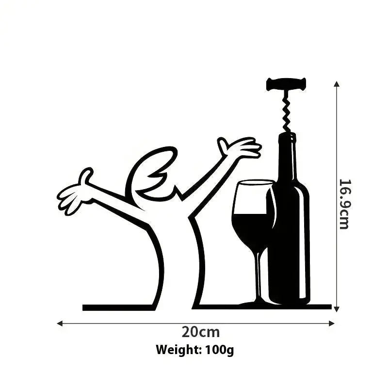 Black metal wall art shower figure with wine bottle and glass; Simples Market aluminum plate