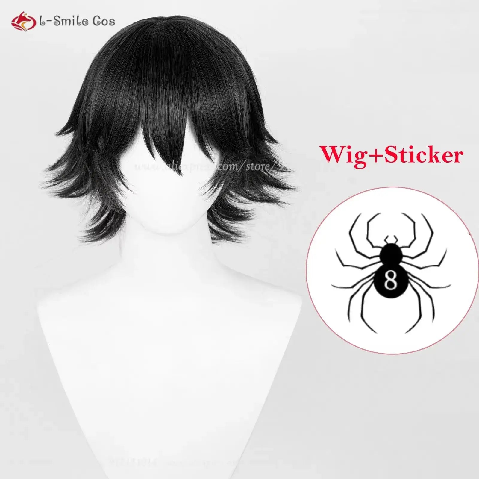 Anime cosplay wig by Simples Market, black short wig inspired by Shizuku Murasaki, with glasses and wig cap