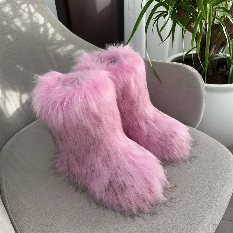EverWarm Raccoon Fur Mid Calf Winter Snow Boots With Plush Insole And Short Plush Lining For All Day Warmth