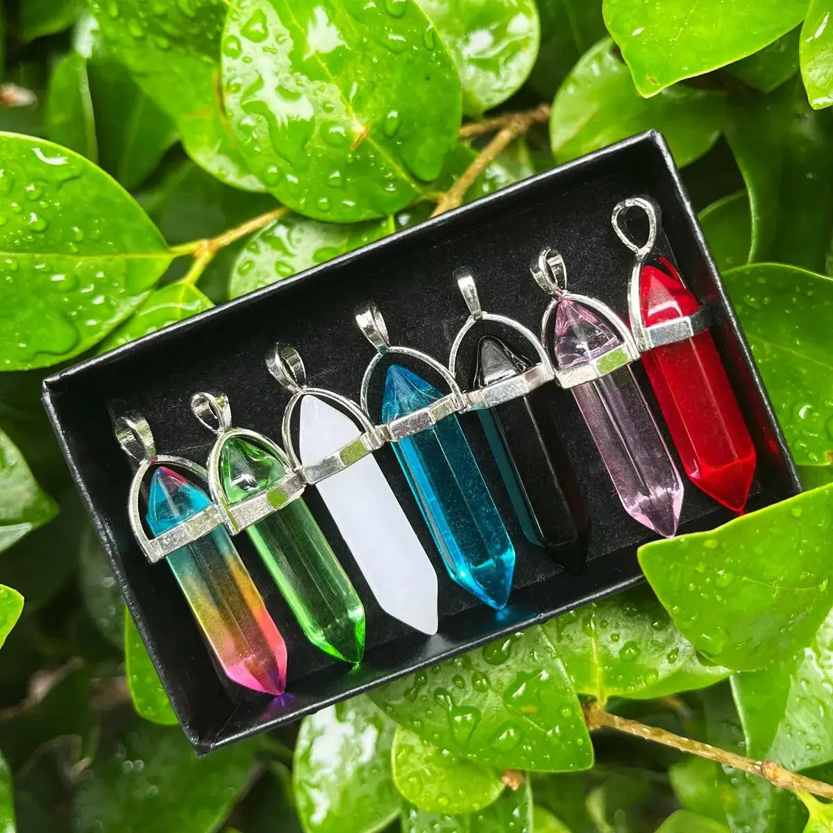 7 Piece Set Bullet Shape Healing Pointed Chakra Beads Crystals Glass For Jewelry Making And Home Decor