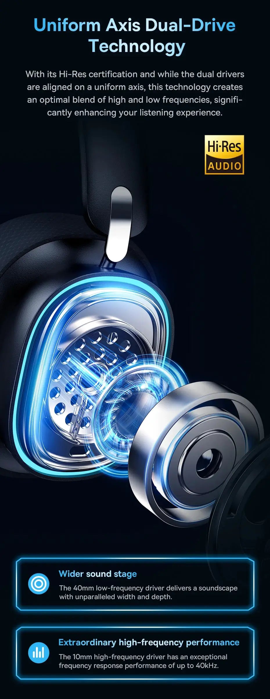 Baseus GH02 gaming wireless over-ear headphones with mic, blue LED accents