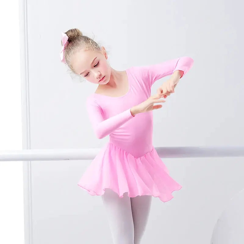 DreamDance Girls Ballet Leotard Dress With Chiffon Skirt Breathable Cotton Elastane Blend For Flexible Comfort