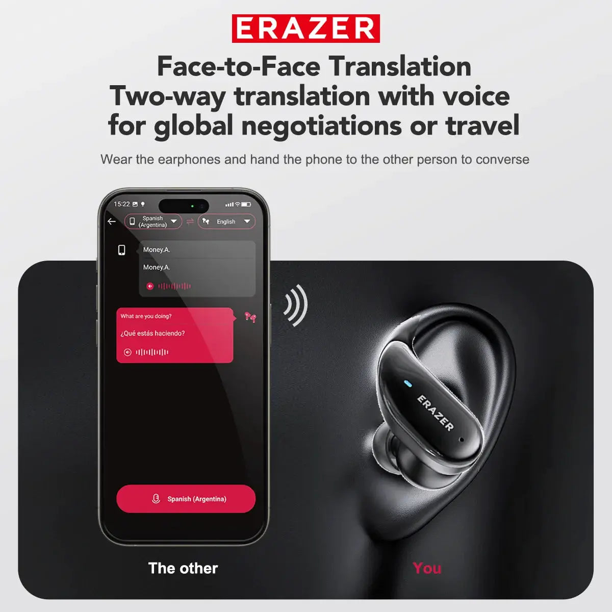ERAZER XT80pro TWS AI Bluetooth earphones, black wireless earbuds with touch controls by Simples Market