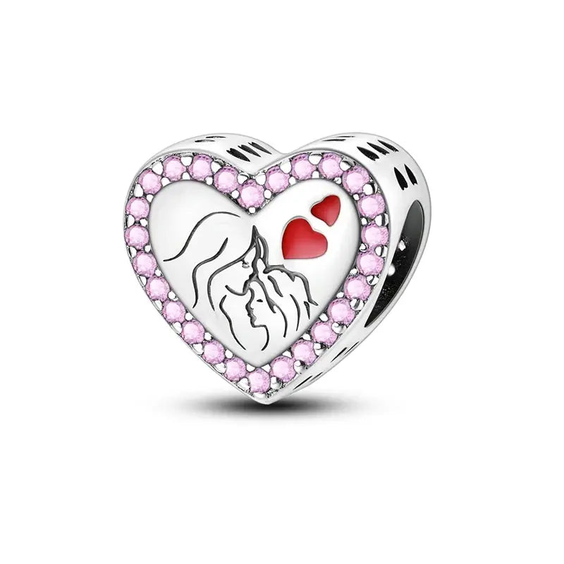 Mother's Day 925 Sterling Silver Heart Charms Beads Dangle For Bracelets Love Mom Jewelry Gift