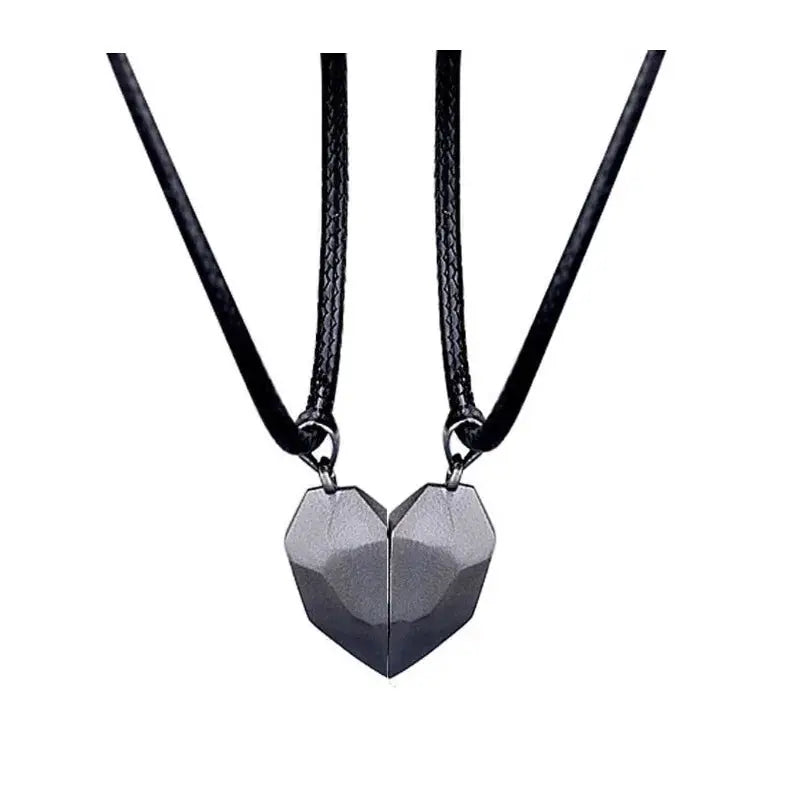 Couple Magnetic Heart Pendant Necklace Electrocardiogram Design Interlocking Hearts Valentines Gift