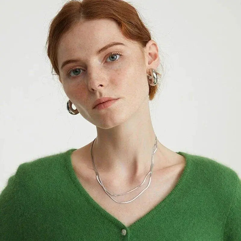 Chunky hoop earrings for women, silver-toned stainless steel, smooth round C-shape design