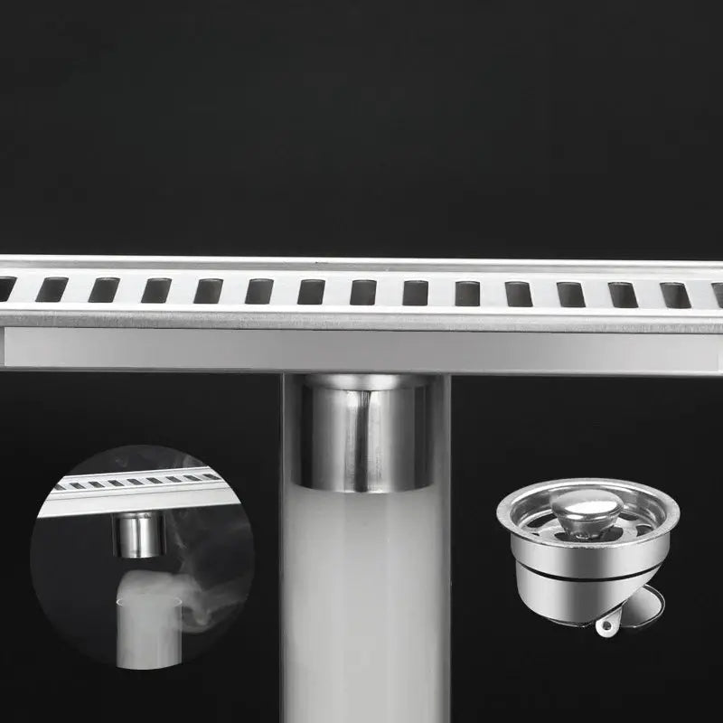 Long rectangular stainless steel floor drain for bathroom, 304 grade, anti-odor, large capacity
