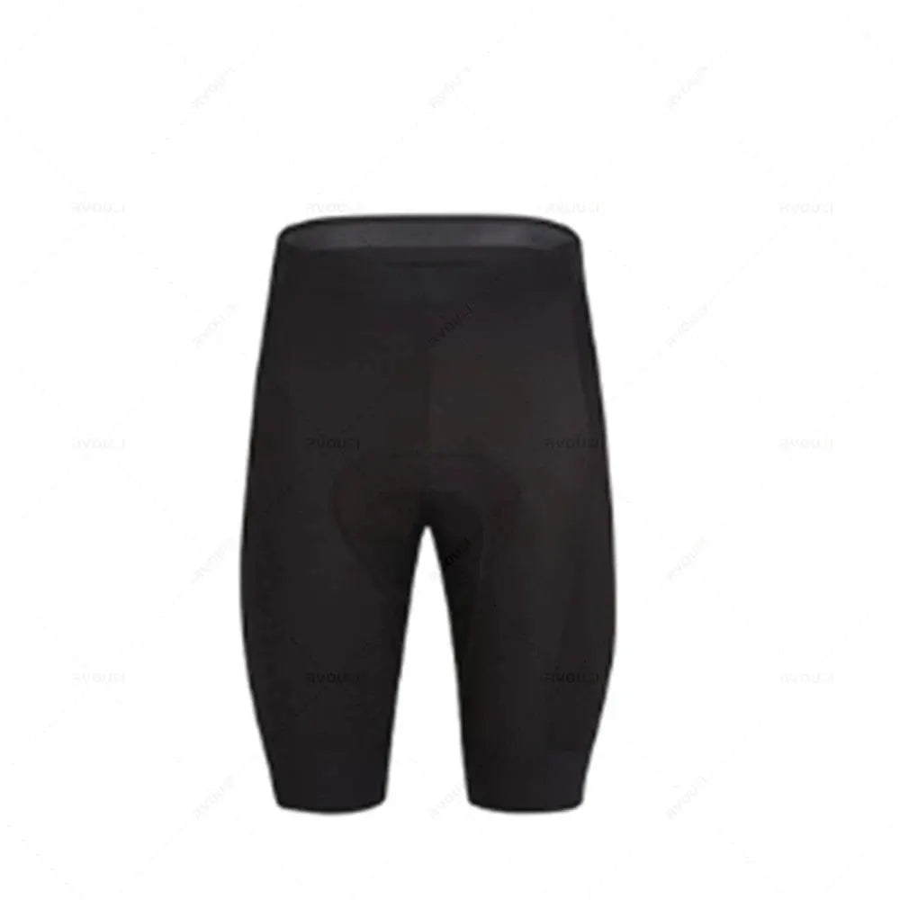 Men's black cycling shorts for road biking, mid-thigh length.
