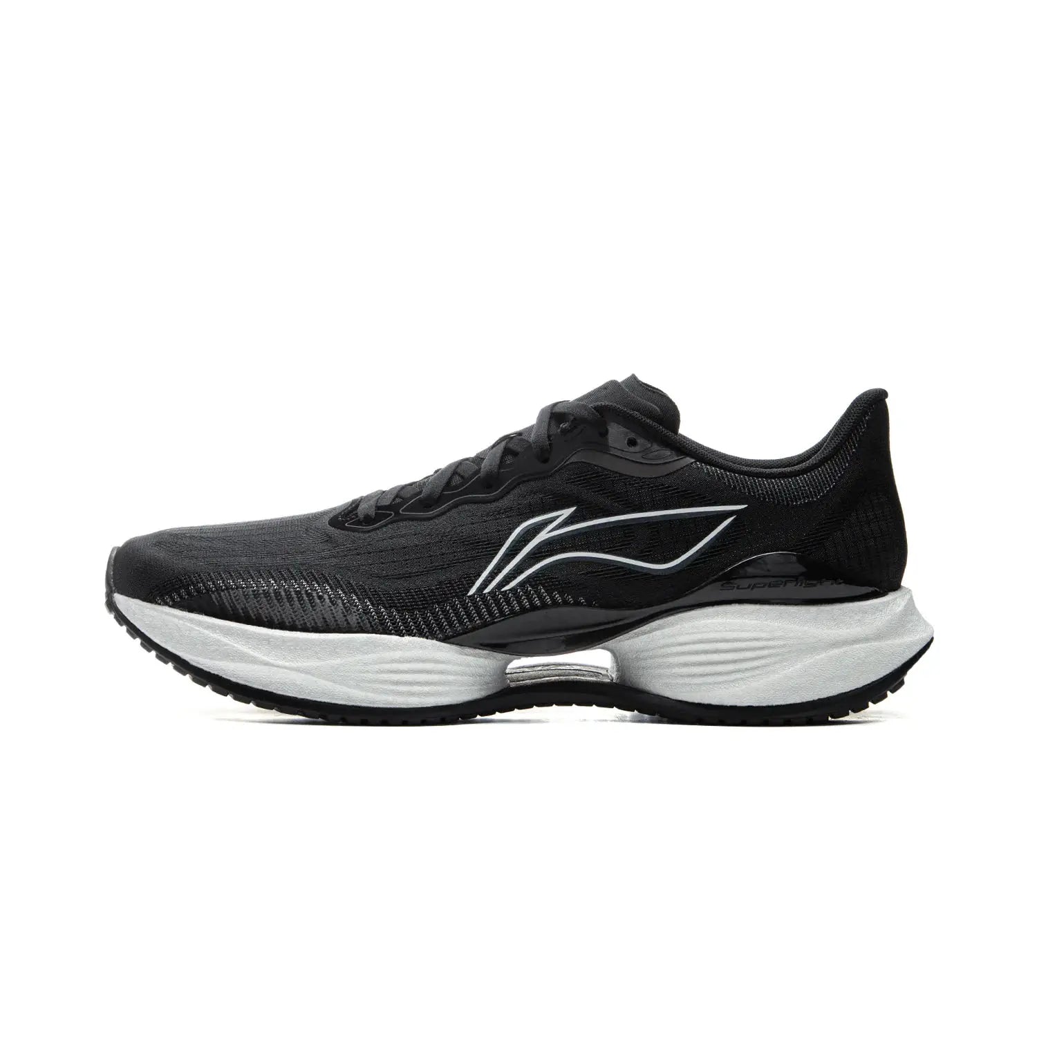 Li-Ning men's running shoe in black with white midsole, Li-Ning logo, anti-slip sole