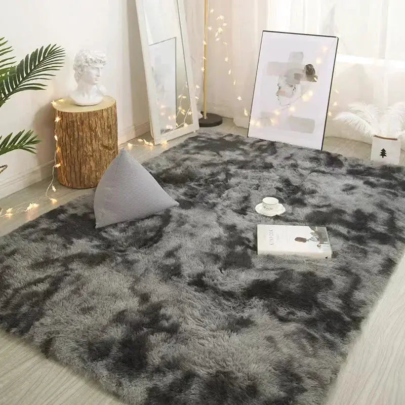 VIKAMA Silk-Wool Rug, large gray plush shag rug for living room and bedroom
