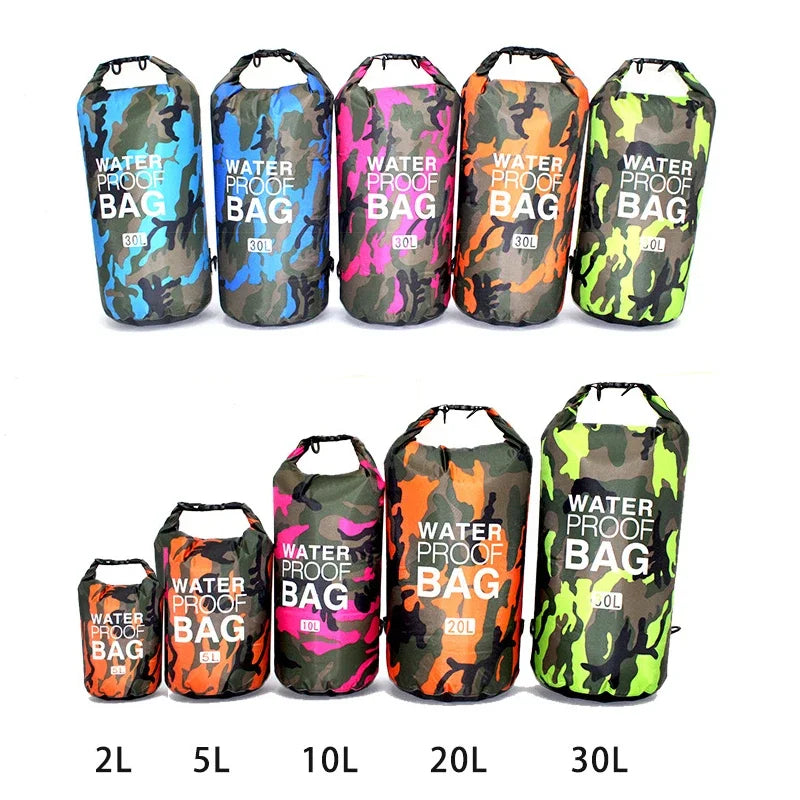 Simples Market waterproof dry bag set (10 bags) in camo patterns, 2–30L for kayaking and rafting