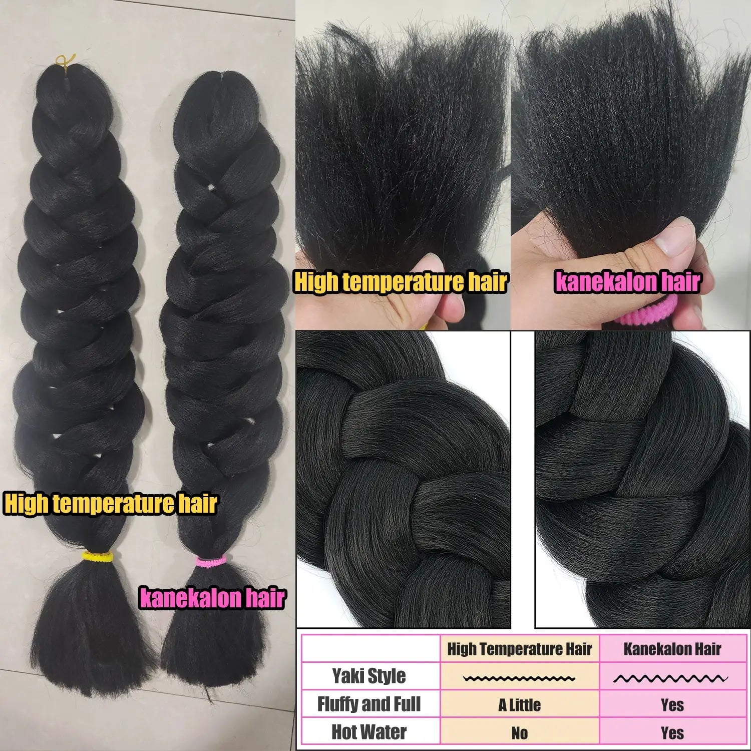 Kanekalon jumbo braiding hair by Simples Market, 82-inch, pre-stretched, black, 165g, 2 bundles