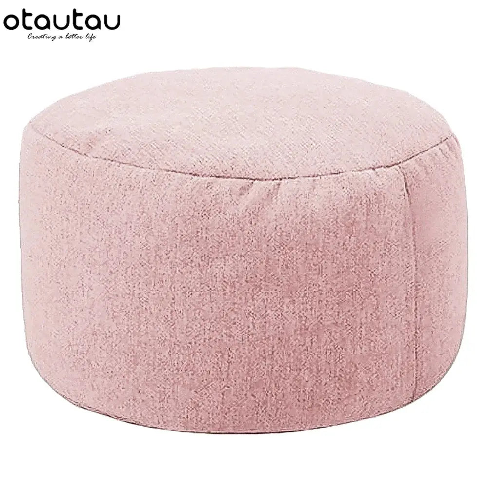 Round pink fabric bean bag pouf ottoman, otautau logo, Simples Market