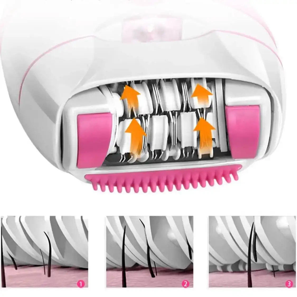Kemei KM-189A women's body epilator, USB-charging, white with pink accents, Simples Market.