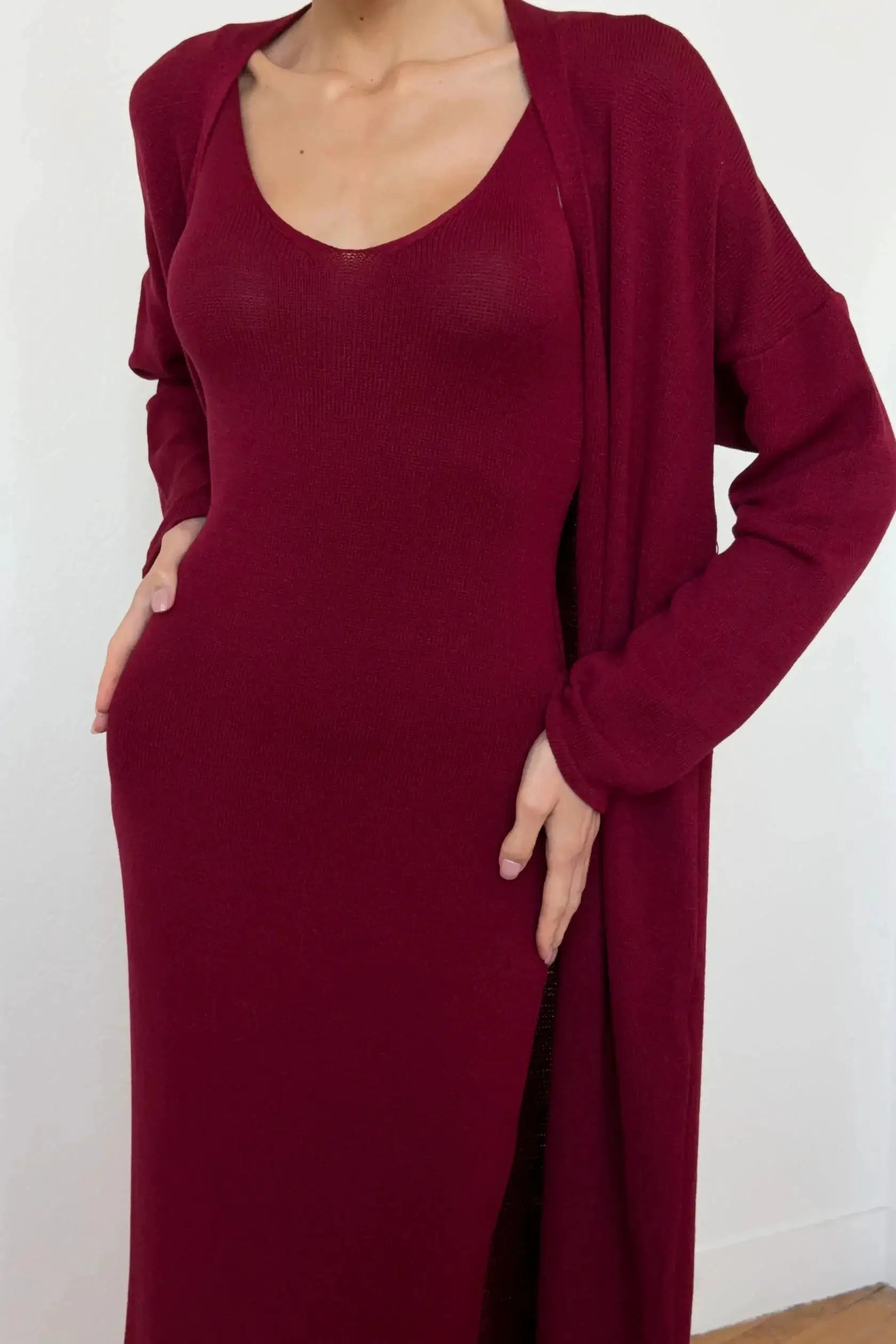 Hirsionsan Soft Loose Women Two Piece Knit Cardigan And Vest Set