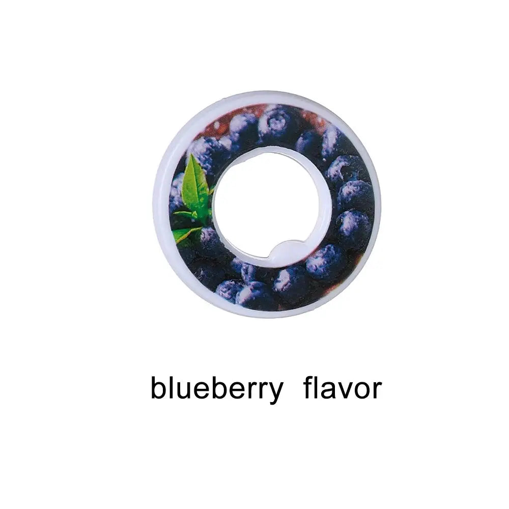 Blueberry flavor air pod for water bottles, circular white cap with blueberry pattern