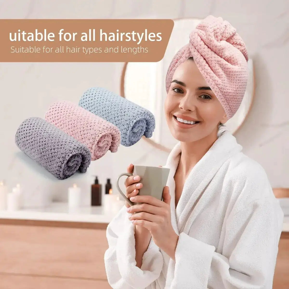 SilkNest Textured Dry Hair Cap Towel Wrap Absorbent Polyester And Polyamide Quick Dry For Secure Coverage
