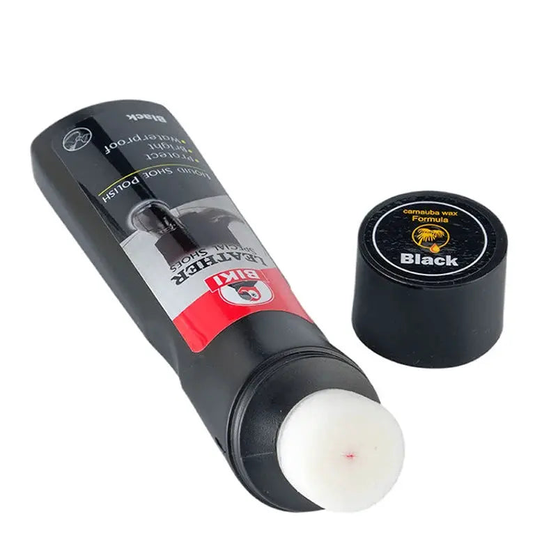 Leather care cleaning liquid shoe polish by Simples Market, black, with foam applicator