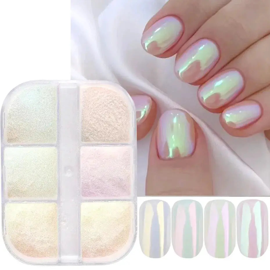 Moonlight Mirror Nails Powder Metallic Chrome Effect Pigments For Iridescent Aurora Shine