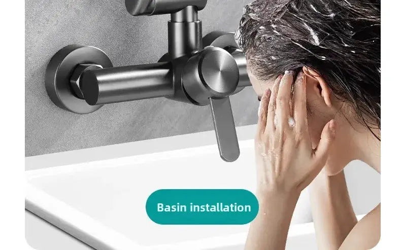 4-mode stainless steel wall-mounted basin faucet with 360-degree rotation and single lever handle