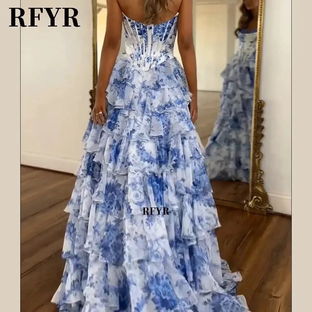 A Line Floral Prom Dress Floor Length Pleated Elegant Party Dress 2025