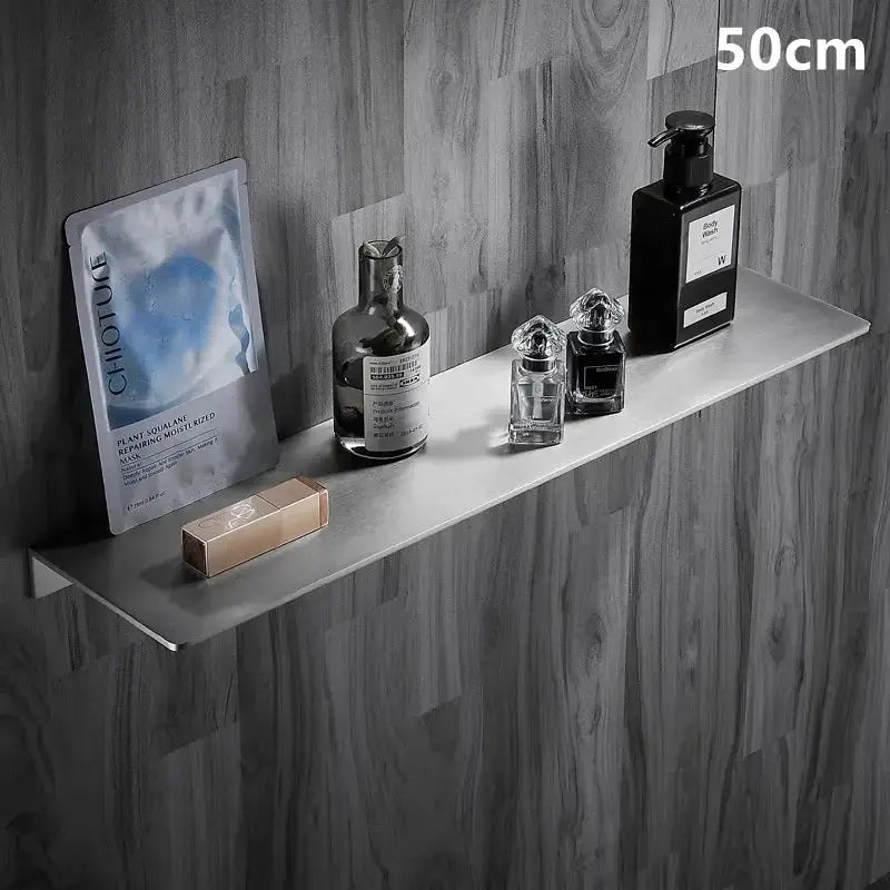 Stainless steel brushed chrome corner bathroom shelf, 50cm, wall-mounted storage by Simples Market.