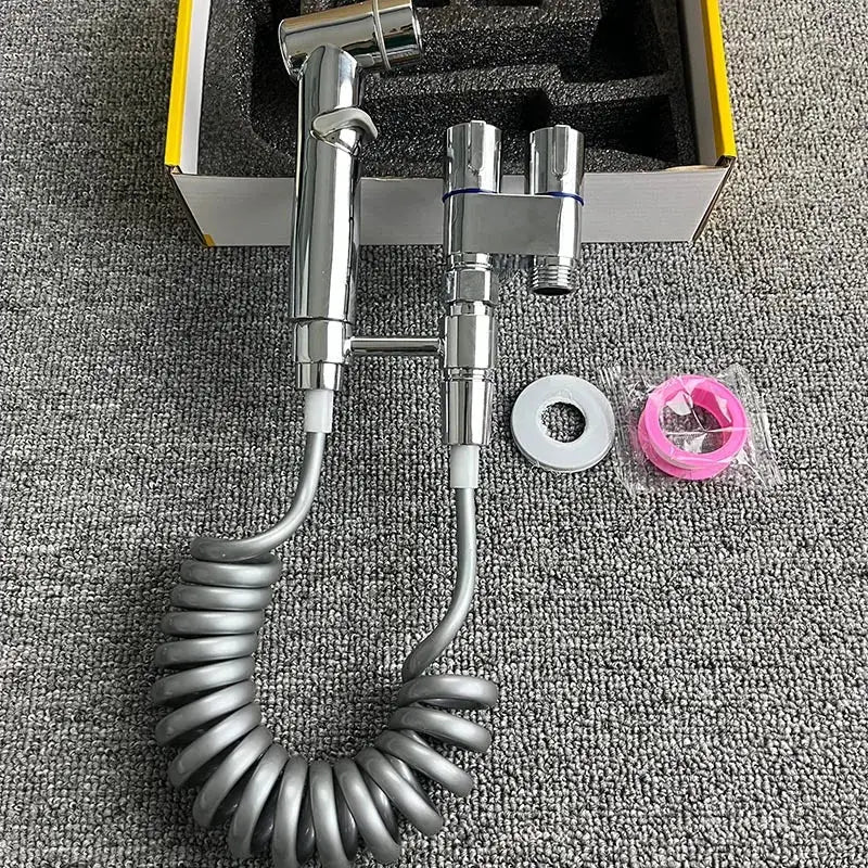 Simples Market chrome toilet bidet sprayer set with dual fittings and coiled hose