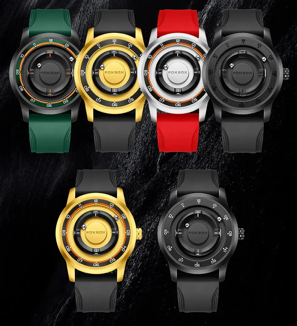FOXBOX silicone watches set of six in green, gold, silver, red and black
