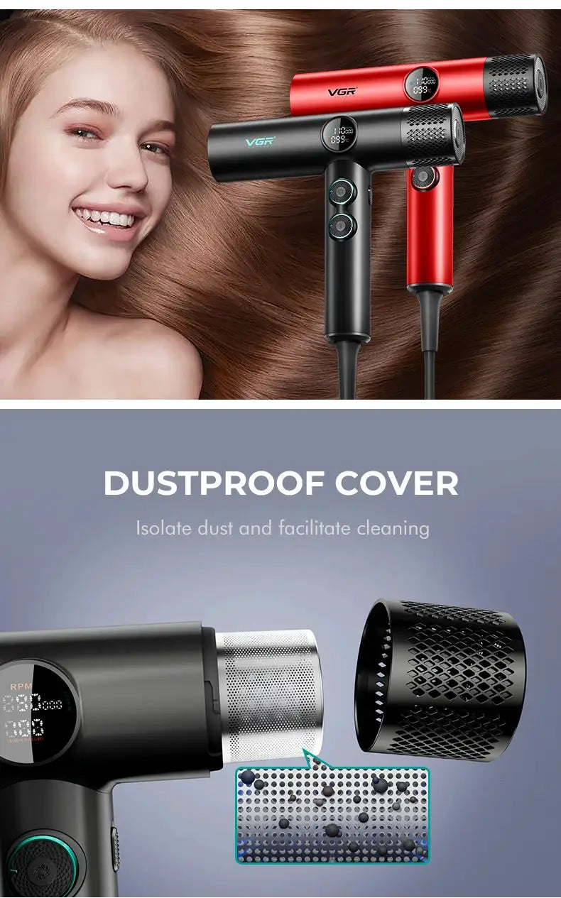 VGR Hair Dryer Pro by Simples Market, two red and black models with brushless motor, 110000 RPM, dustproof cover
