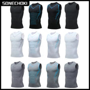 SONECHOKI compression tank tops for men, 12-pack sleeveless gym shirts in black, white and gray with blue accents