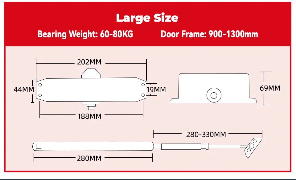 KAK hydraulic door closer by Simples Market, large size 60–80KG, 900–1300mm door frame, adjustable speed, mute soft-close
