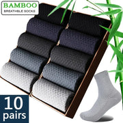 Men's bamboo fiber compression dress socks, 10-pair box set in black to gray tones for business casual