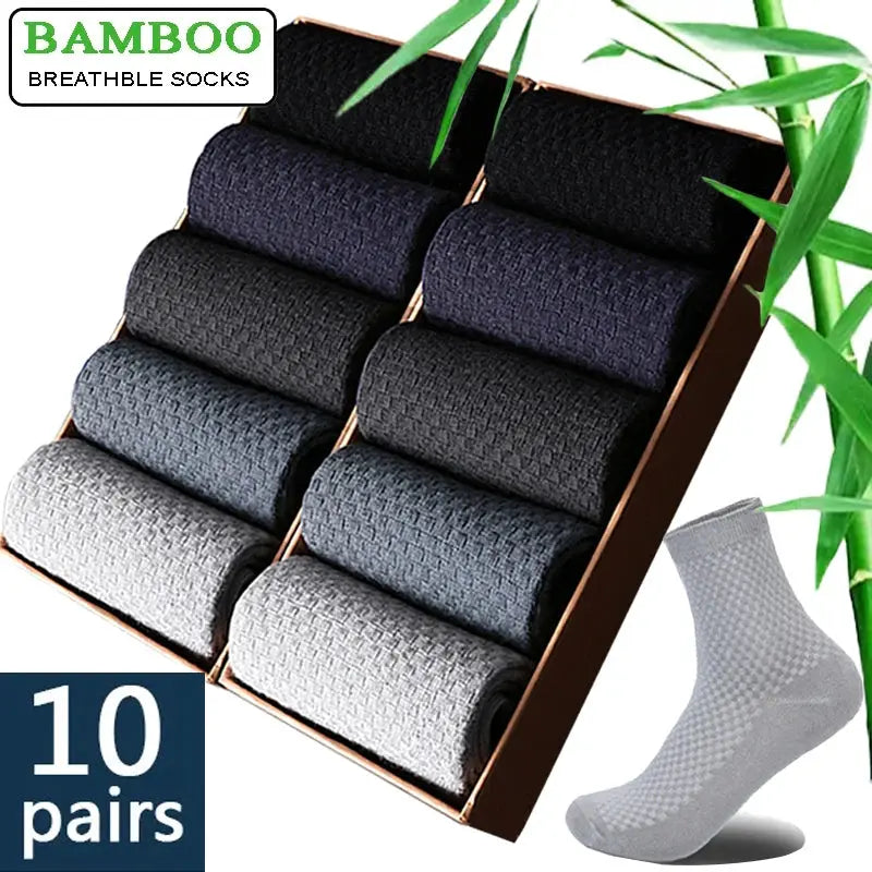 Men's bamboo fiber compression dress socks, 10-pair box set in black to gray tones for business casual