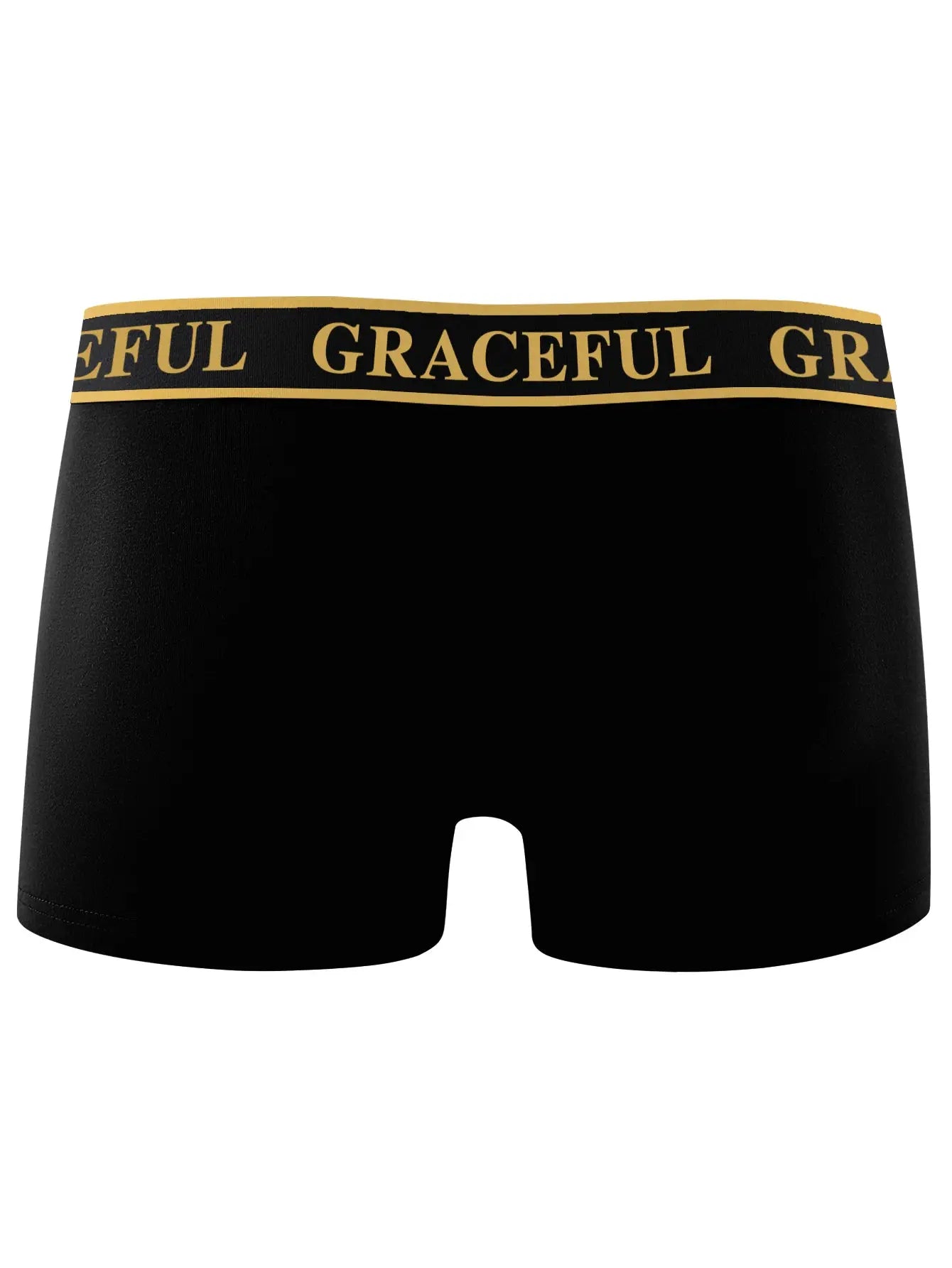 4-pack black men's boxer briefs with gold elastic waistband featuring GRACEFUL logo