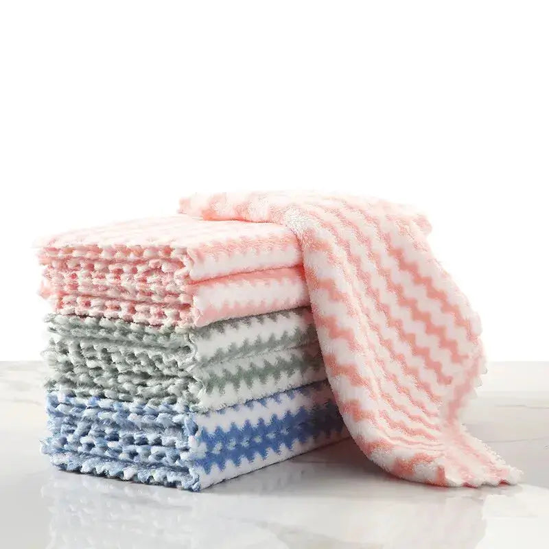 20Pcs kitchen microfiber wipes set with coral velvet wave design; pink, gray, blue by Simples Market.