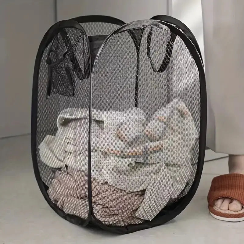 CasaFlex Mesh Pop Up Laundry Basket Large Capacity Foldable Nylon Mesh Hamper For Easy Laundry Management