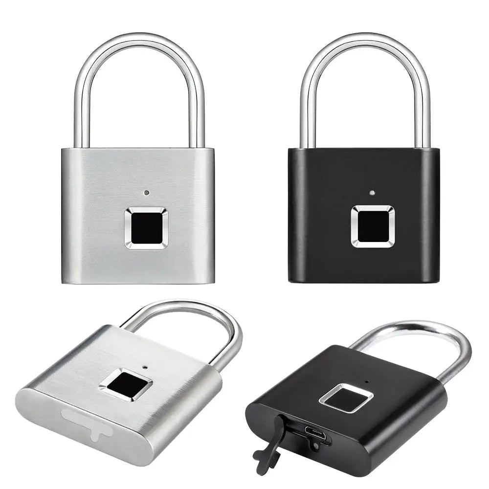 KERUI fingerprint padlock USB charging, zinc alloy, 4-pack in silver and black
